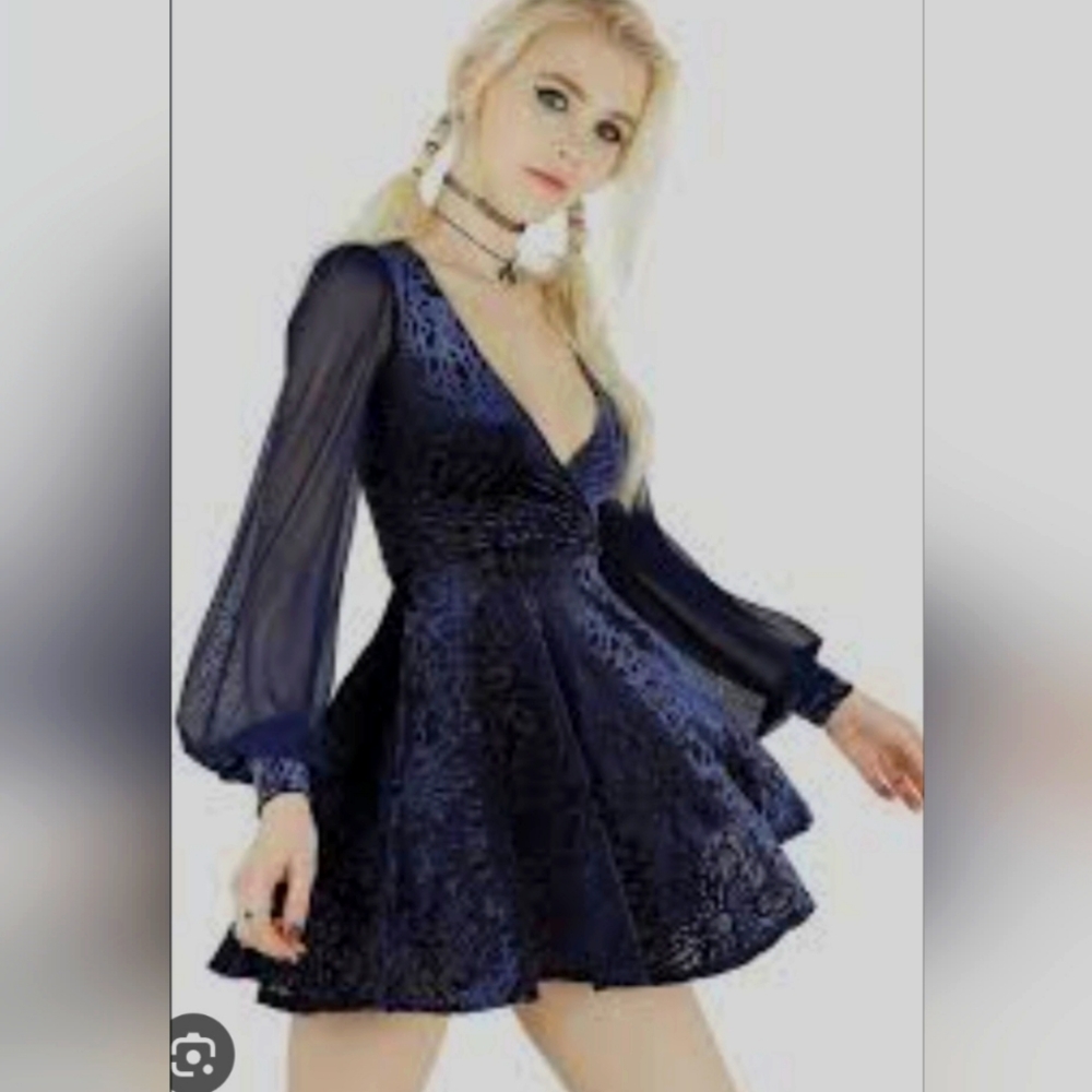 Blackmilk Navy burned velvet dress.  L